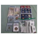 1 BAG W/COLLECTABLE CURRENCY,COINS