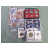 1 BAG W/COLLECTABLE CURRENCY,COINS