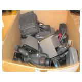 BOX OF VIDEO CAMERAS & BATTERY PACKS