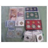 1 BAG W/COLLECTABLE CURRENCY, COINS