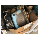 BOX WITH CIRCULAR SAW, ASSORTED DRILLS & TOOLBOX
