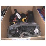 BOX WITH YELLOW DEWALT BRAND BAG WITH MULTIPLE