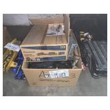 BOX WITH PANASONIC DVD PLAYER, JUMPER CABLES,