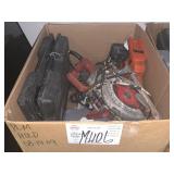 BOX WITH SKILSAW, TOOL BOX & DRILL