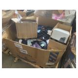 BOX WITH ASSORTED CLOTHES, 1 STAGE VACUUM PUMP &