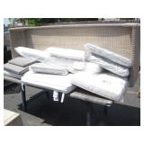 WICKER SOFA W? CUSHIONS & OUTDOOR TABLE