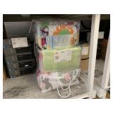LOT WITH INFANT BEDDING SAFETY & 4 PIECE CRIB LOT WITH INFANT BEDDING SAFETY & 4 PIECE CRIB