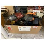 BOX WITH MILWAUKEE DRILL, DEWALT DRILL, RIDGID