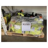 PALLET WITH RYOBI 2 CYCLE 18" GAS STRAIGHT SHAFT