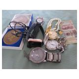 1 BAG W/WATCHES,CURRENCY,MISC: