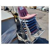 LOT OF ROLLING CART WITH SCHOOL CHAIRS