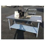 2 STAINLESS STEEL PREP TABLE AND TWO COFFEE MACHIN