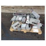 PALLET OF SAFETY SWITCHES, TRANSFORMERS, AND