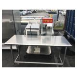 STAINLESS STEEL TABLE, POPCORN MAKER & ASSORTED