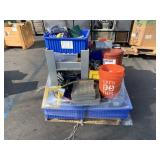 PALLET WITH MISCELLANEOUS HAND TOOLS, LUBRICANTS,