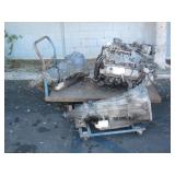 FLAT CART WITH 1 FORD ENGINE & 2 UNKNOWN