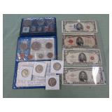 1 LOT W/MIX COINS, RED SEAL CURRENCY