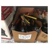 BOX OF ASSORTED HAND TOOLS:  BOLT CUTTERS & HAMMER