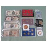 1 BAG W/MIX COINS, CURRENCY, 1928 $2 BILL RED