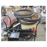 (1) CART WITH BIKE TIRES CAR JACK, SECURITY
