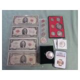 1 LOT W/MIX COINS, 1928 $2 BILL RED SEAL STAMP