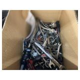 1 BOX WITH ASSORTED WRENCHES & SOCKETS