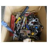 (1) BOX OF ASSORTED HAND TOOLS & LED LIGHT