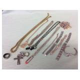 1 BAG SILVER/GOLD TONE NECKLACE, BRACELET, RINGS