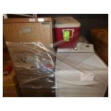 1 LOT OF 1 FILING CABINET, ICE CHEST, DRYER &
