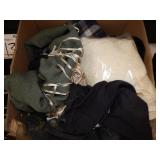 1 BOX OF MISC. BLANKETS & CLOTHING