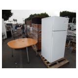 1 ROW OF DESKS, 1 REFRIGERATOR & MISC. SURPLUS