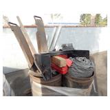 LOT OF TARPS, SAFETY MARKERS, TUBING, TOW HITCH 4