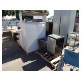 1 ROW OF DESKS, FILING CABINETS & MINI FRIDGE