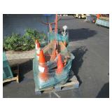 PALLET OF TRAFFIC CONES AND DOLLIES