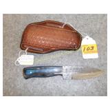 Damascus Knife w/Leather Sheath