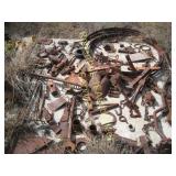 CONCRETE PALLET WITH VINTAGE FARM SUPPLIES