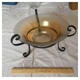 Stretch Glass Bowl In Wrought Iron Stand