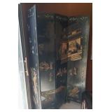 Large Oriental Lacquer Four Panel Screen