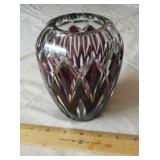 Cranberry Cut To Clear Signed Vase