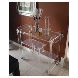 Lucite Rolling Bar Cart & Barware