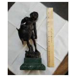 Bronze & Marble Boy With Basket Figurine