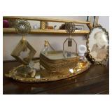 Dresser Mirror, Perfume Bottles, & Decor