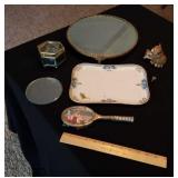 Dresser Mirror, Tray, Music Box Figurine, Etc