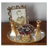 Goldtone Dressor Mirror & Decor