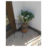 Plant Stand With Ceramic& Silk Flower Decor