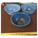 3 large blue granite bowls.