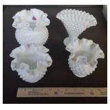 4 Fenton milk glass Hobnail vases