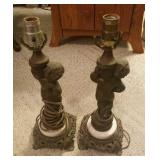 Pair of vintage metal cherub lamps