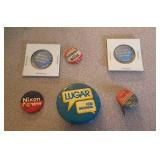6 political pins- Ike, Nixon, Goldwater, Lugar