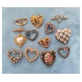 Costume jewelry  -12 heart-shaped pins